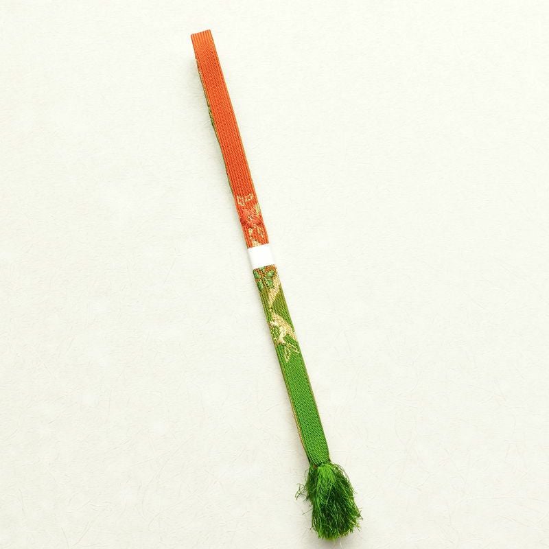 帯締め 平組 フォーマル用 正絹 木の葉・植物柄 緑・うぐいす色_画像1