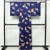 小紋 しつけ糸付き 縮緬 正絹 花柄 袷仕立て 身丈161.5cm 裄丈65cm 着物 青・紺_画像2