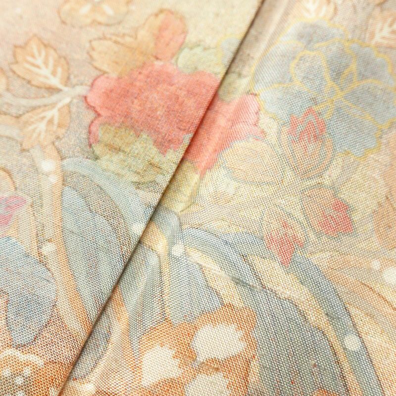 小紋 良品 紬地 付下げ風 正絹 幾何学柄・抽象柄 袷仕立て 身丈165.5cm 裄丈65.5cm 着物 ピンク_画像7