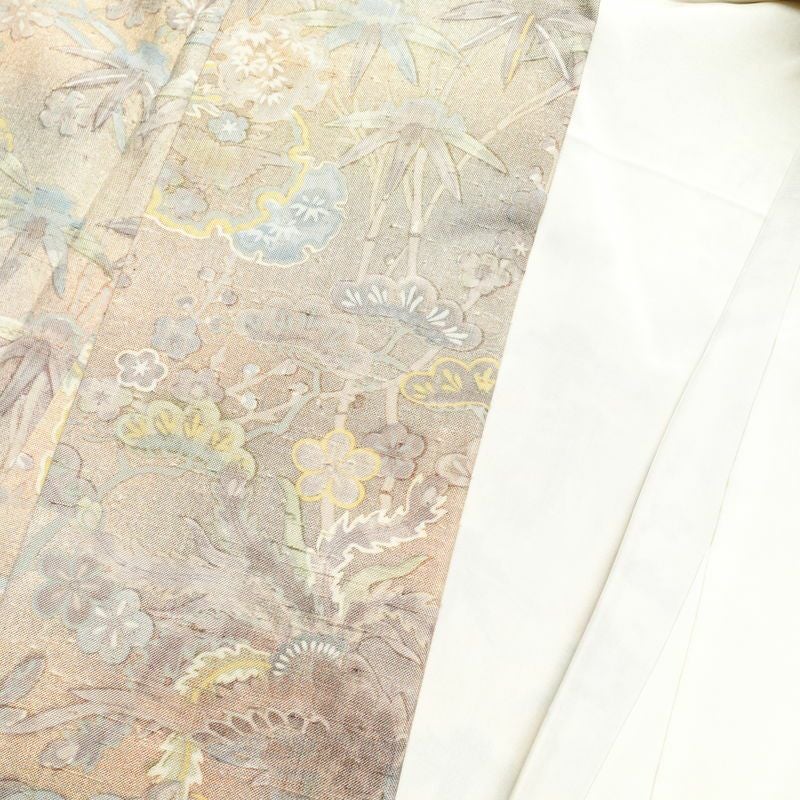 小紋 良品 紬地 付下げ風 正絹 幾何学柄・抽象柄 袷仕立て 身丈165.5cm 裄丈65.5cm 着物 ピンク_画像17