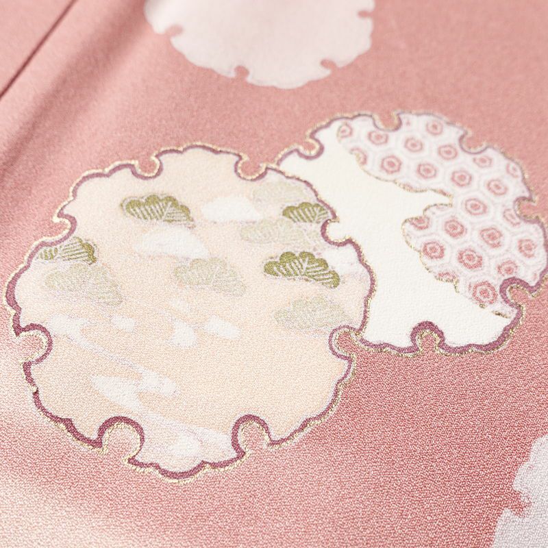 付け下げ 良品 正絹 古典柄 袷仕立て 身丈162.5cm 裄丈65cm 金彩 雪輪 附下 着物 ピンク_画像6