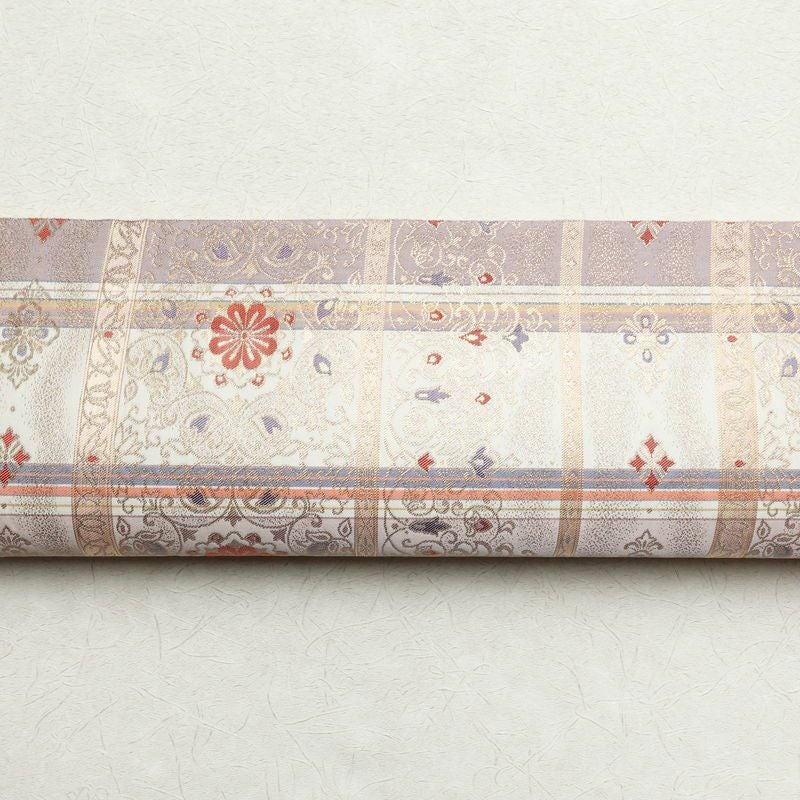 袋帯 六通柄 美品 正倉院宝華文 フォーマル用 正絹 チェック・格子柄 金糸 紫・藤色_画像13