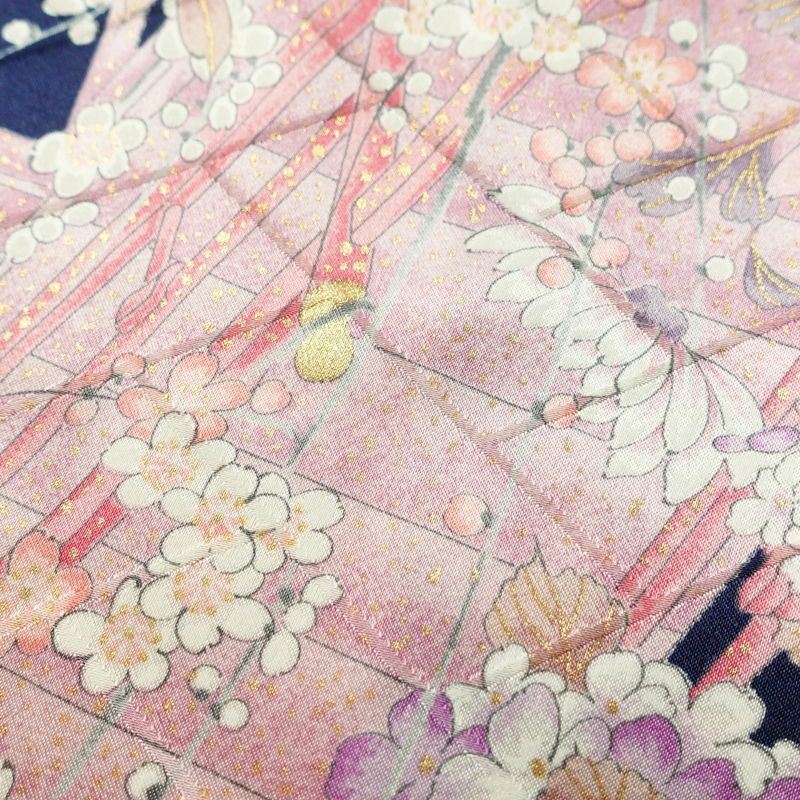 振袖 良品 正絹 花柄 袷仕立て 身丈157cm 裄丈64.5cm 箔 金彩 着物 青・紺_画像8