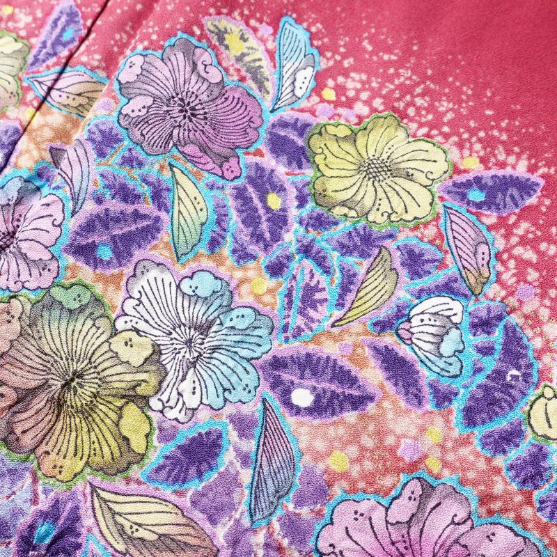 振袖 辻が花 作家物 孝美 落款入り 良品 絞り 正絹 花柄 袷仕立て 身丈165.5cm 裄丈67.5cm 金彩 小豆・エンジ_画像6