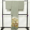 色留袖 良品 落款入り 五つ紋付き 縮緬 正絹 風景柄 袷仕立て 身丈159.5cm 裄丈65.5cm 箔 着物 緑・うぐいす色_画像2