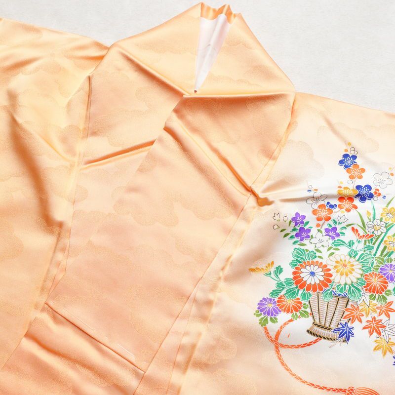 付け下げ  しつけ糸付き ポリエステル 古典柄 袷仕立て 身丈158cm 裄丈64.5cm 附下 着物 金彩 橙_画像15