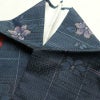 紬 正絹 花柄 袷仕立て 身丈151cm 裄丈61.5cm 一部しつけ糸付き 紬着物 青・紺_画像15