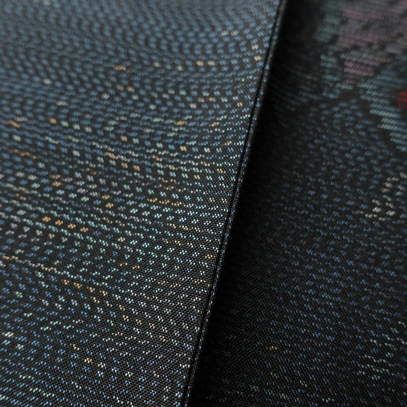 大島紬 良品 しつけ糸付き 正絹 蝶・昆虫柄 袷仕立て 身丈165.5cm 裄丈65cm 青・紺_画像8