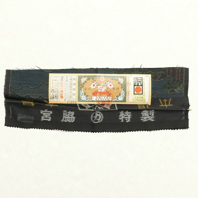 本場大島紬 証紙あり 正絹 雲柄 袷仕立て 身丈166cm 裄丈64cm 青・紺_画像21