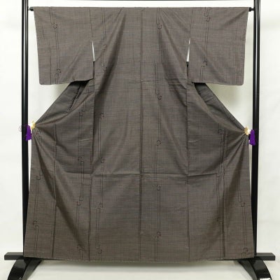 紬 良品 しつけ糸付き 正絹 幾何学柄・抽象柄 袷仕立て 身丈161.5cm 裄丈65.5cm 紬着物 茶