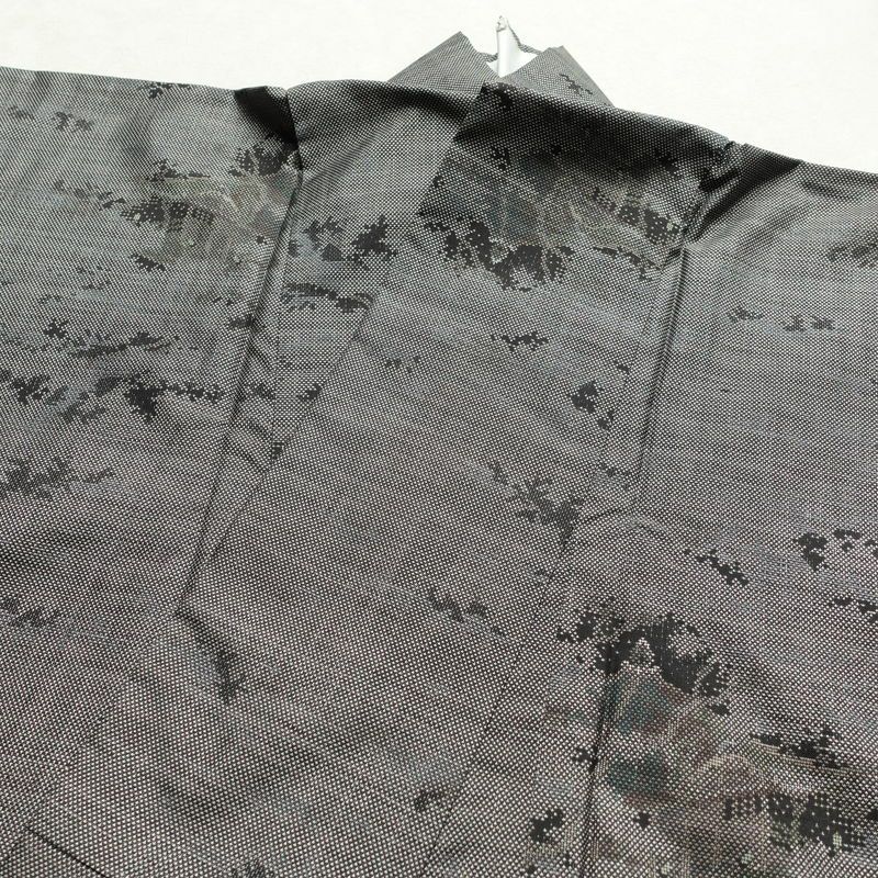 紬 良品 正絹 風景柄 袷仕立て 身丈156.5cm 裄丈63.5cm 紬着物 グレー_画像14
