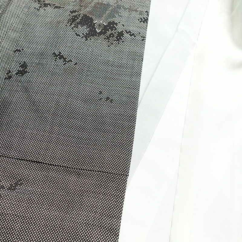 紬 良品 正絹 風景柄 袷仕立て 身丈156.5cm 裄丈63.5cm 紬着物 グレー_画像16