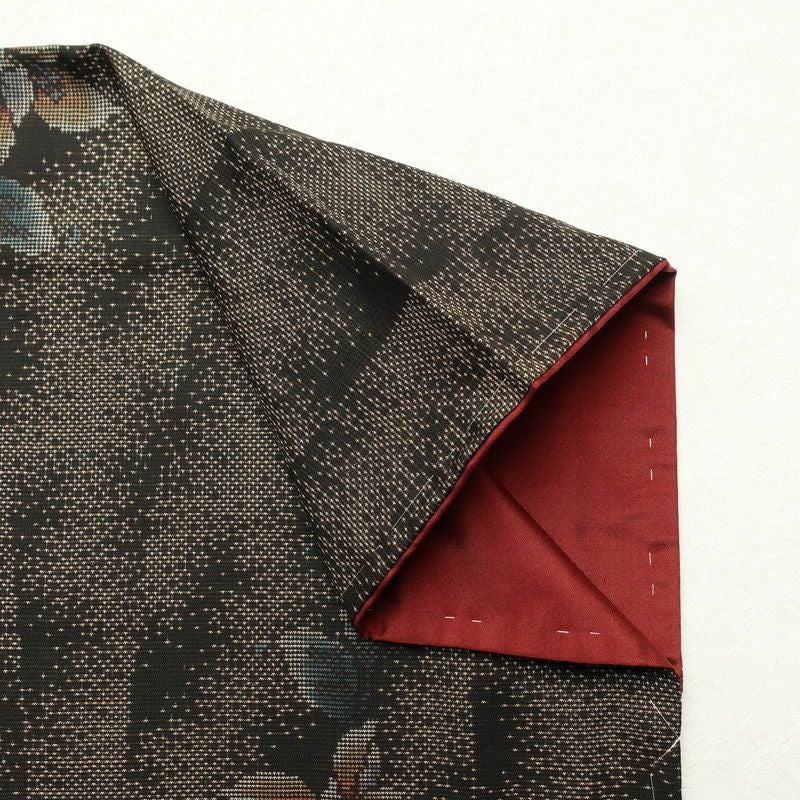 大島紬 良品 証紙なし 正絹 花柄 袷仕立て 身丈160cm 裄丈66.5cm 一部しつけ糸付き 着物 茶_画像11