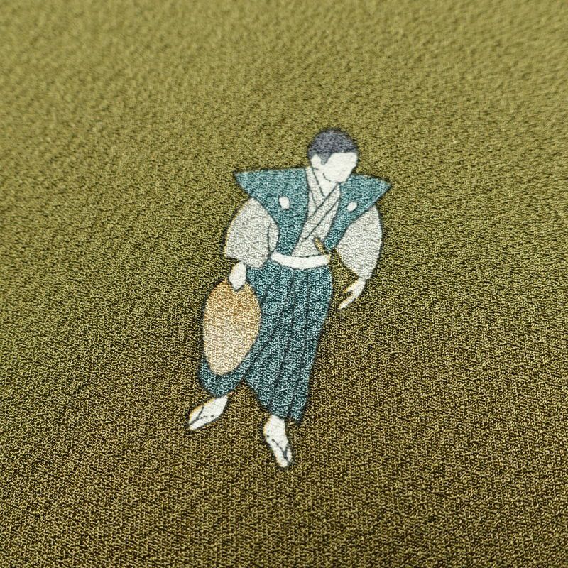 訪問着 良品 落款入り 正絹 祇園まつり 人物・動物柄 袷仕立て 身丈153.5cm 裄丈63.5cm 着物 緑・うぐいす色_画像7