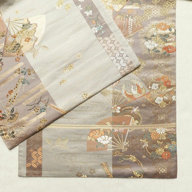 袋帯 六通柄 フォーマル用 正絹 古典柄 扇面 グレー_画像12