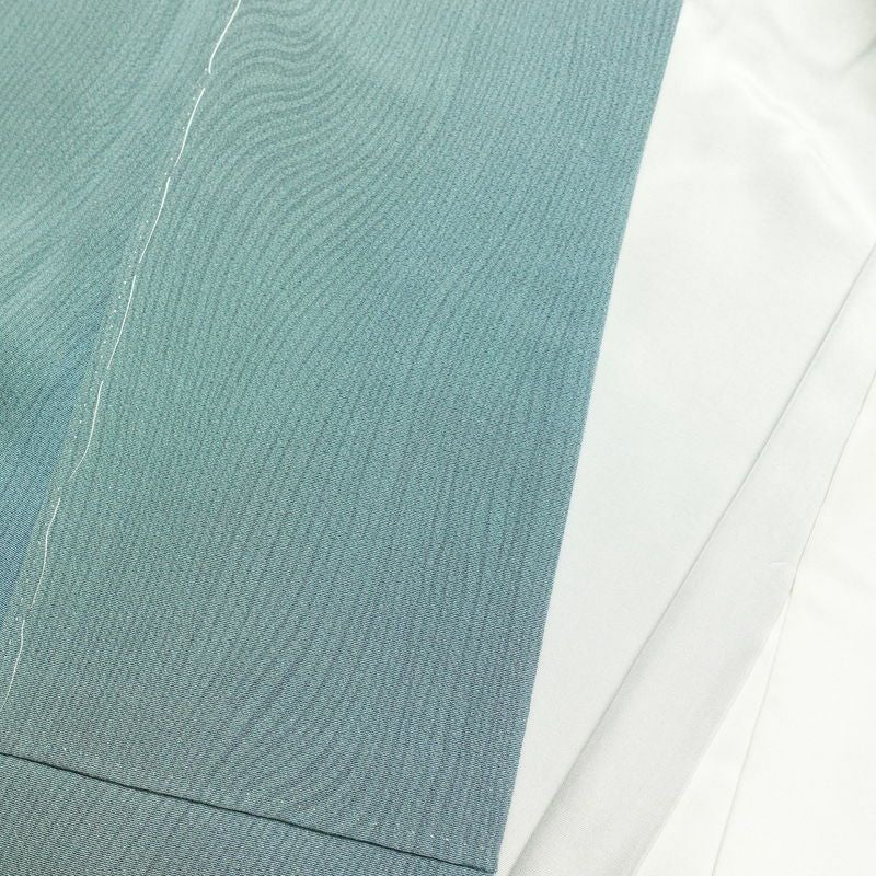 小紋 美品 落款入り 野木章 夢浪漫 しつけ糸付き 縮緬 正絹 流水・波柄 袷仕立て 身丈155cm 裄丈62.5cm 共八掛 ぼかし 緑・うぐいす色_画像15