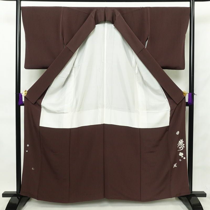 色留袖 縮緬 正絹 人物・動物柄 袷仕立て 身丈161cm 裄丈68cm 箔 共八掛 金彩 茶_画像3