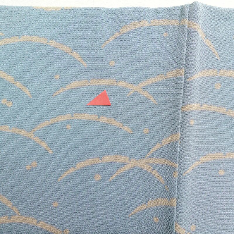 付け下げ 縮緬 正絹 古典柄 袷仕立て 身丈155.5cm 裄丈65cm 金彩 附下げ 露芝 扇面 青・紺_画像14