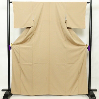 小紋 縮緬 総柄 正絹 花柄 袷仕立て 身丈166cm 裄丈63.5cm 一部しつけ糸付き 小紋着物 黄・黄土色