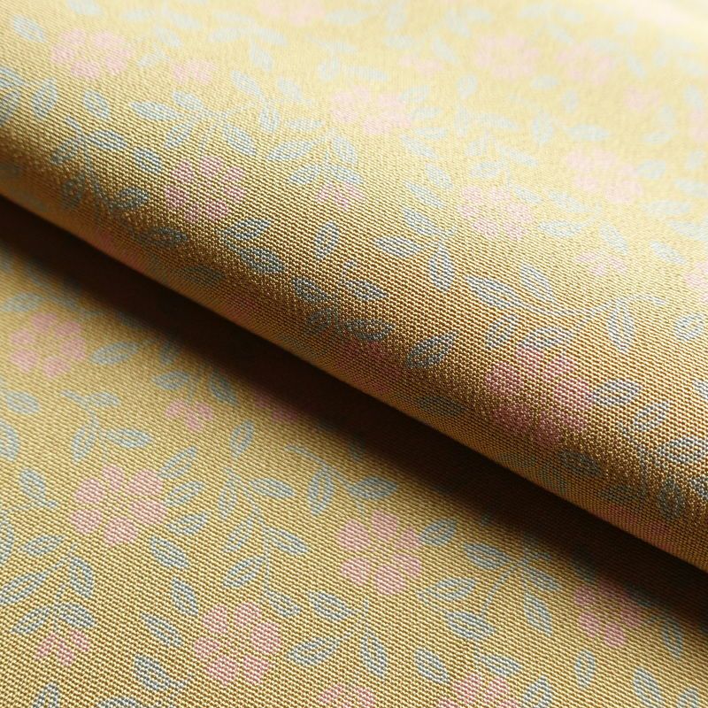 小紋 縮緬 総柄 正絹 花柄 袷仕立て 身丈166cm 裄丈63.5cm 一部しつけ糸付き 小紋着物 黄・黄土色_画像20