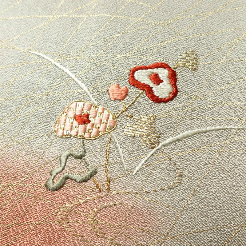 訪問着 しつけ糸付き 正絹 袷仕立て 身丈158cm 裄丈63cm 刺繍 着物 金彩 木の葉・植物柄 緑・うぐいす色_画像8