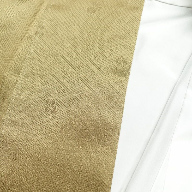 付け下げ 正絹 袷仕立て 身丈165.5cm 裄丈69.5cm 箔 刺繍 一部しつけ糸付き 金彩 附下 着物 木の葉・植物柄 黄・黄土色_画像16