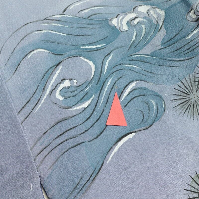 男性用 襦袢 正絹 木の葉・植物柄 袷仕立て 身丈135.5cm 裄丈70.5cm 青・紺_画像18