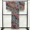 小紋 良品 辻が花 縮緬 正絹 花柄 袷仕立て 身丈155.5cm 裄丈63.5cm 一部しつけ糸付き 小紋着物 青・紺_画像2