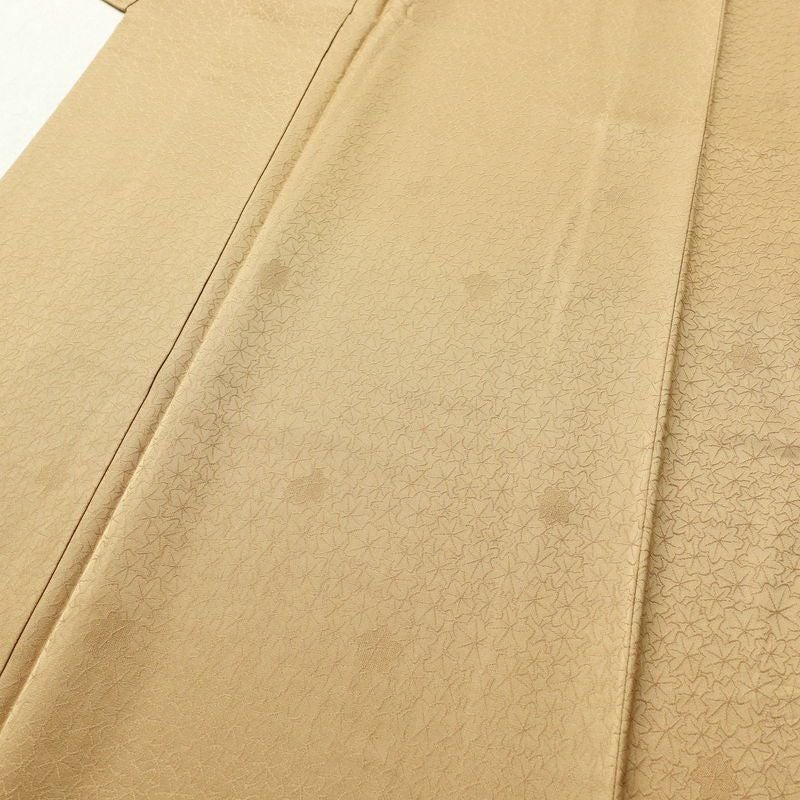 色無地 一つ紋付き 正絹 木の葉・植物柄 袷仕立て 身丈161.5cm 裄丈64cm 着物 黄・黄土色_画像5