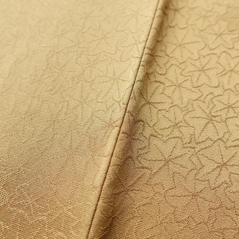 色無地 一つ紋付き 正絹 木の葉・植物柄 袷仕立て 身丈161.5cm 裄丈64cm 着物 黄・黄土色_画像8