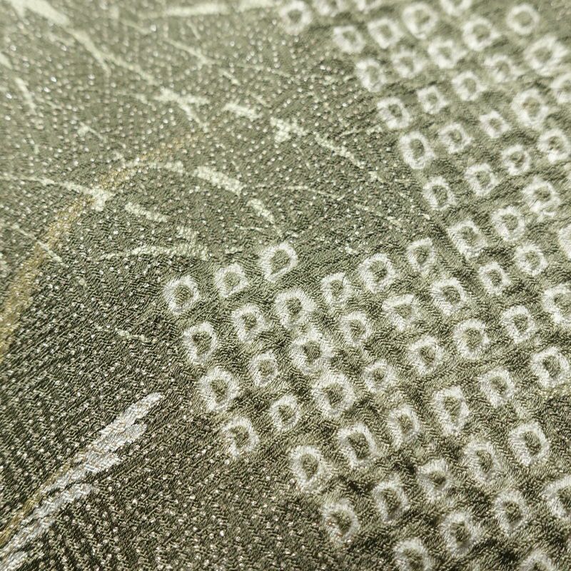 訪問着 良品 しつけ糸付き 絞り 正絹 古典柄 袷仕立て 身丈160cm 裄丈63cm 箔 銀彩 綸子 着物 黄・黄土色_画像7