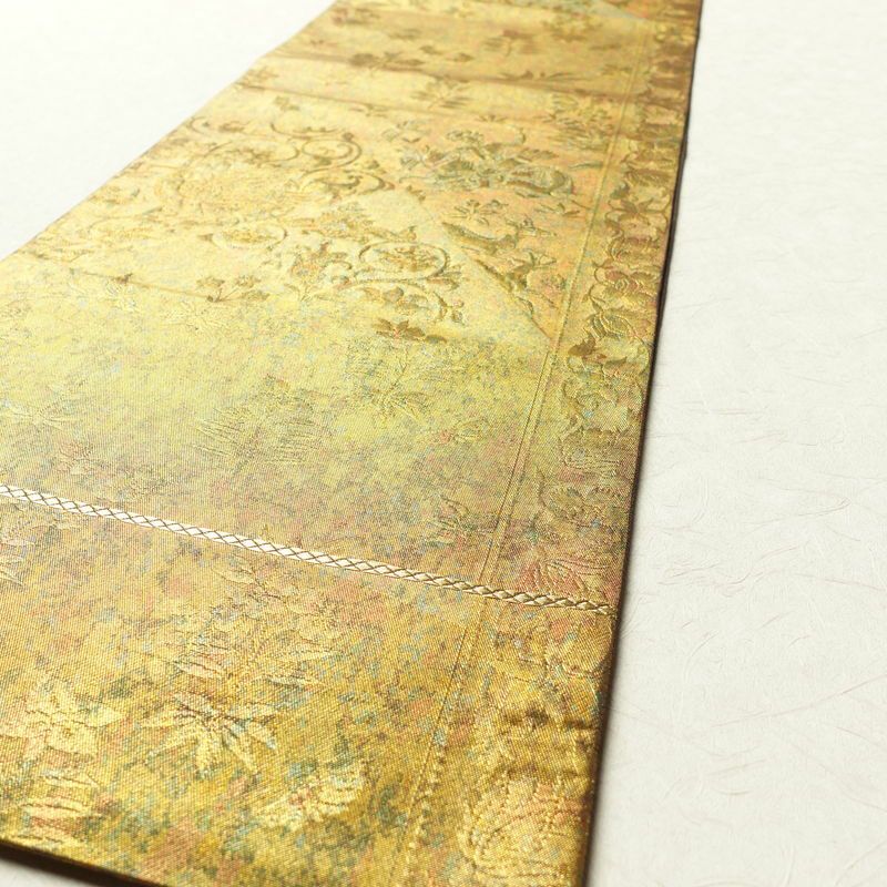 袋帯 青銅箔 六通柄 良品 フォーマル用 正絹 幾何学柄・抽象柄 箔 金・銀_画像7