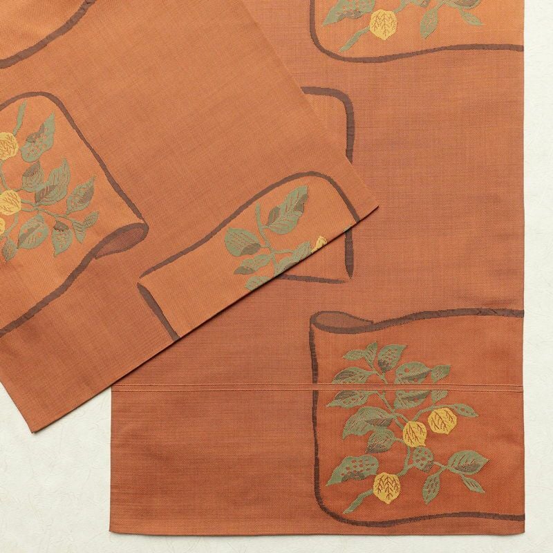 袋帯 六通柄 木屋太 今河織物 良品 一般用 正絹 木の葉・植物柄 橙_画像12
