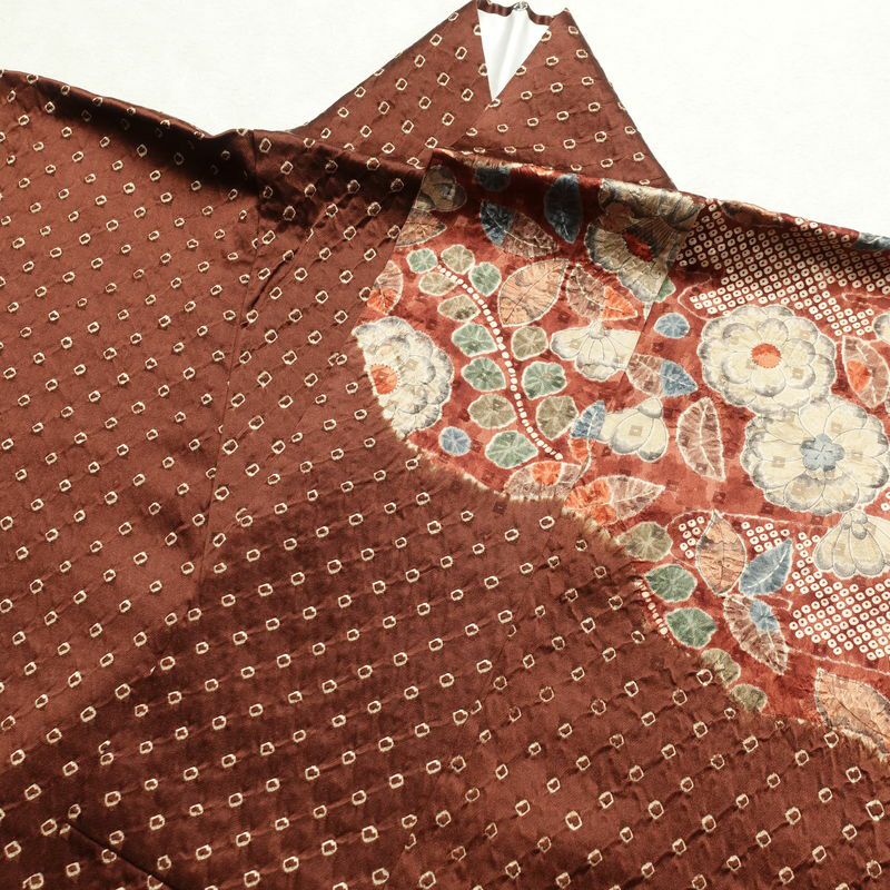 訪問着 良品 辻が花 絞り 正絹 花柄 袷仕立て 身丈162cm 裄丈64.5cm フォーマル 着物 茶_画像14
