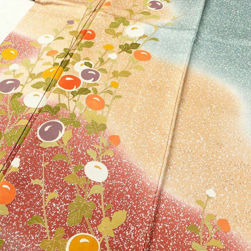 訪問着 落款入り 作家物 正絹 木の葉・植物柄 菊 梅 袷仕立て 身丈172cm 裄丈68.5cm 金彩 多色使い_画像5