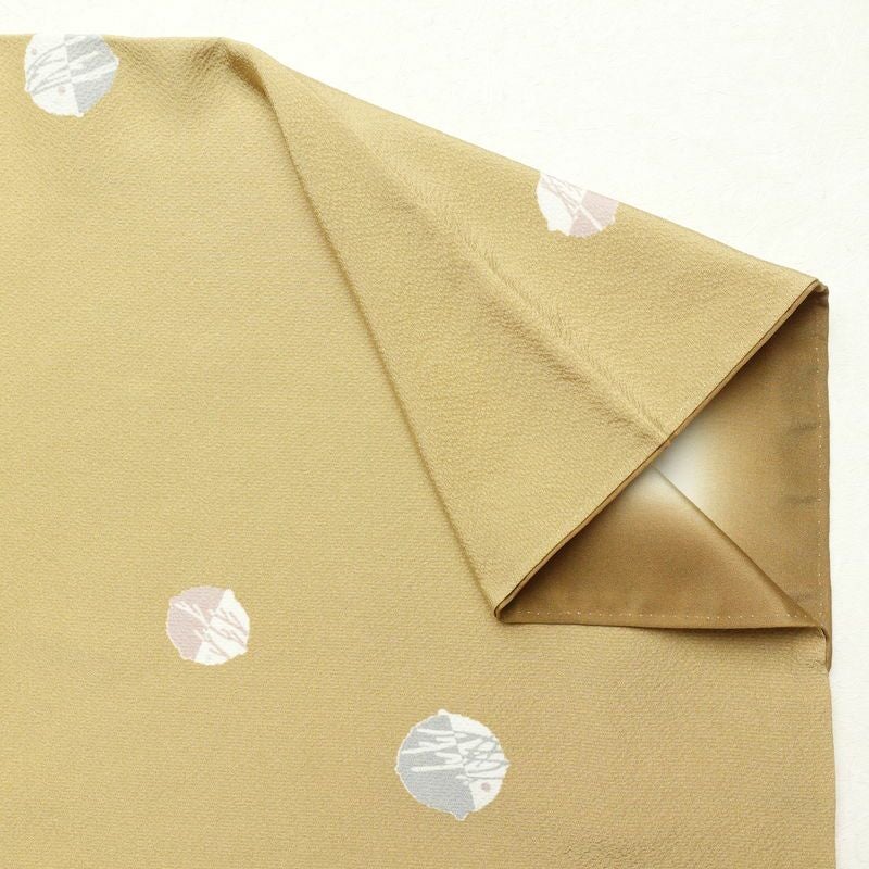 小紋 良品 縮緬 飛び柄 正絹 幾何学柄・抽象柄 袷仕立て 身丈166.5cm 裄丈67cm 黄・黄土色_画像11
