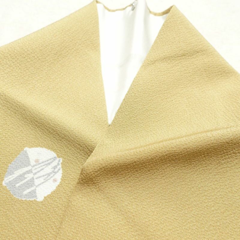小紋 良品 縮緬 飛び柄 正絹 幾何学柄・抽象柄 袷仕立て 身丈166.5cm 裄丈67cm 黄・黄土色_画像14
