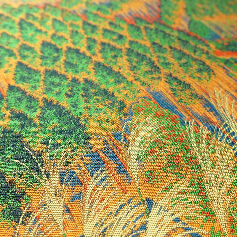 袋帯 全通柄 萬葉 良品 一般用 正絹 山 稲穂 風景柄 橙_画像6