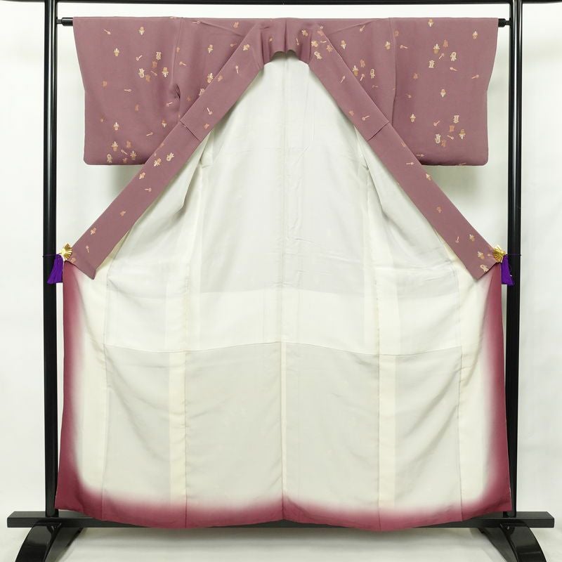 小紋 相良刺繍 縮緬 正絹 幾何学柄・抽象柄 袷仕立て 身丈158.5cm 裄丈64cm 刺繍 紫・藤色_画像3