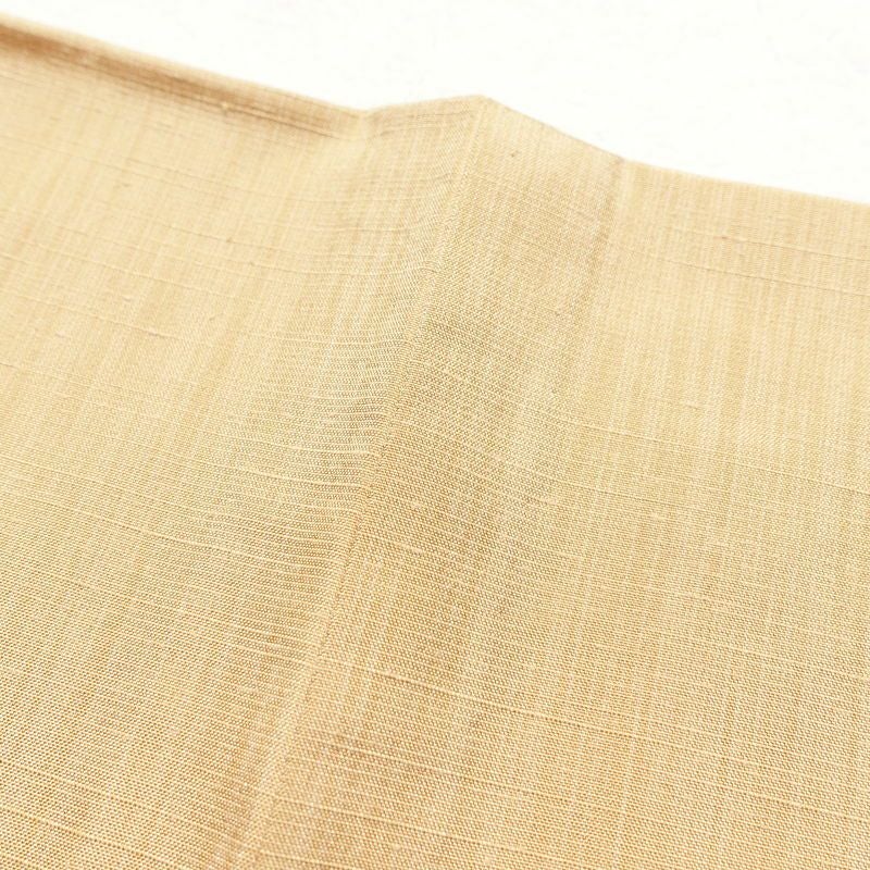 単衣 良品 色無地 紬地 一つ紋付き 正絹 無地 単衣仕立て 身丈156cm 裄丈64cm 紬生地 着物 黄・黄土色_画像14