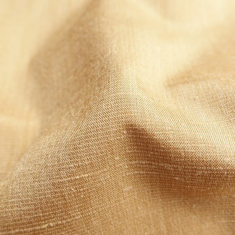 単衣 良品 色無地 紬地 一つ紋付き 正絹 無地 単衣仕立て 身丈156cm 裄丈64cm 紬生地 着物 黄・黄土色_画像21