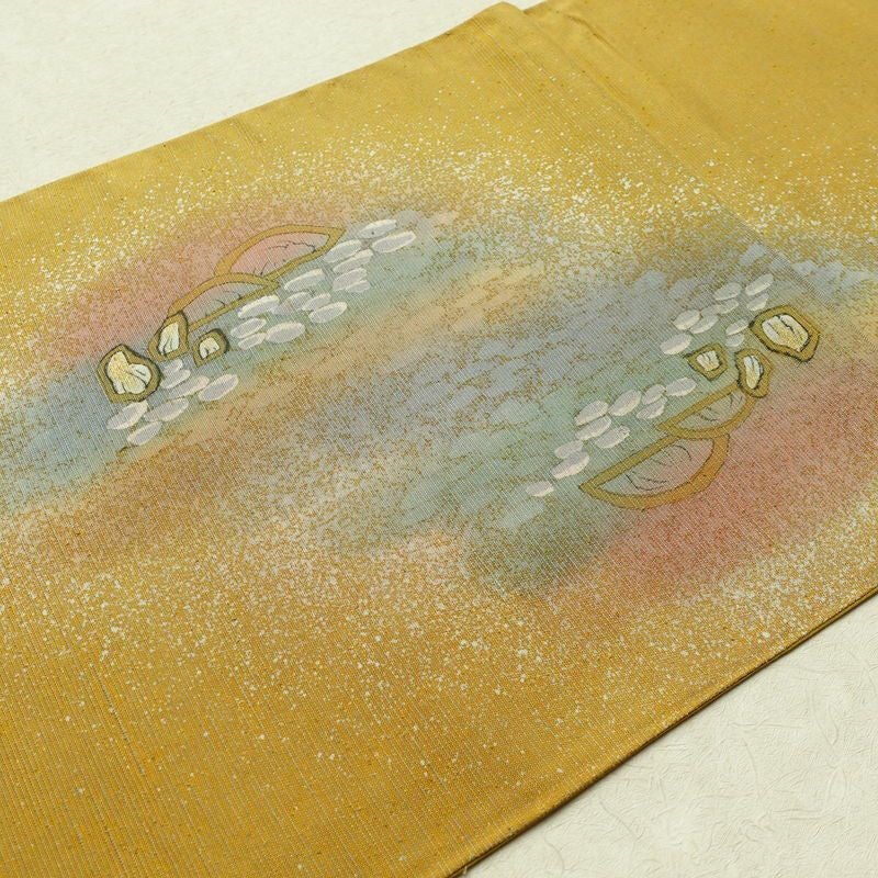 袋帯 太鼓柄 良品 落款入り 一般用 正絹 風景柄 箔 黄・黄土色_画像17