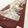 袋帯 未仕立て品 六通柄 良品 証紙あり 振袖用 正絹 木の葉・植物柄 小豆・エンジ_画像9