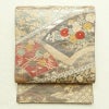 袋帯 六通柄 フォーマル用 正絹 古典柄 菊 刺繍 小豆・エンジ_画像1