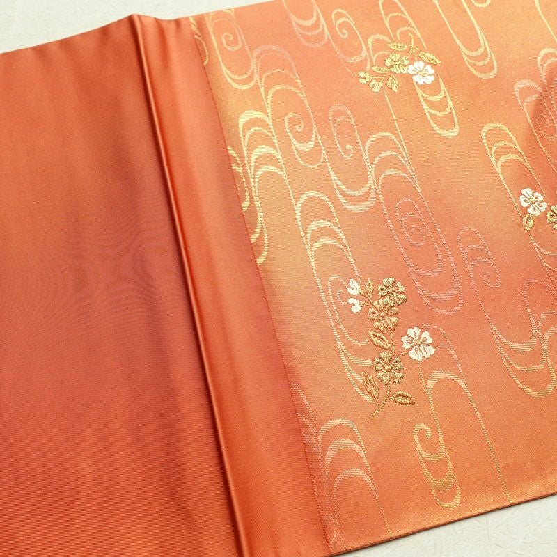 袋帯 六通柄 良品 フォーマル用 正絹 刺繍 花柄 古典柄 橙_画像18