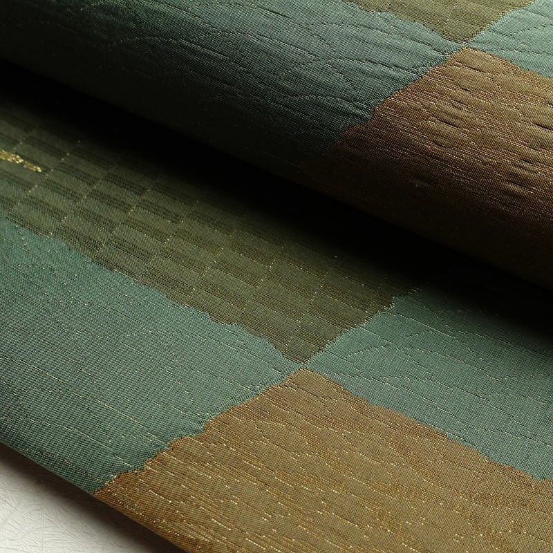 袋帯 六通柄 良品 一般用 正絹 縞柄・線柄 緑・うぐいす色_画像7