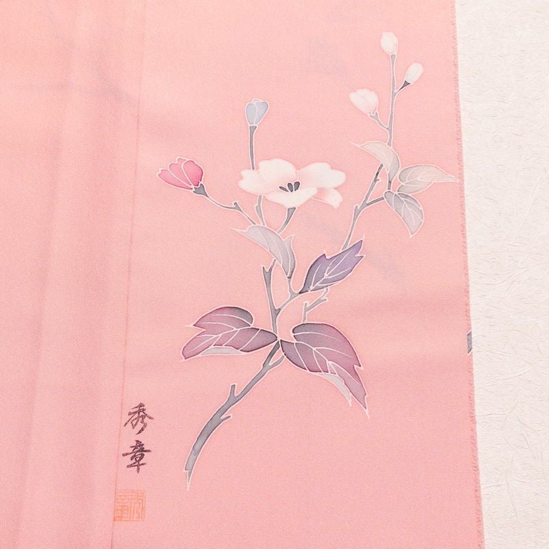 付け下げ 縮緬 正絹 花柄 袷仕立て 身丈165cm 裄丈65cm 附下 着物 ピンク_画像21