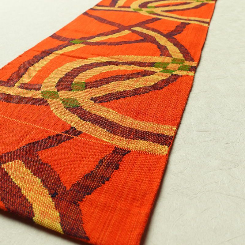 名古屋帯 六通柄 正絹 幾何学柄・抽象柄 松葉仕立て 橙_画像9