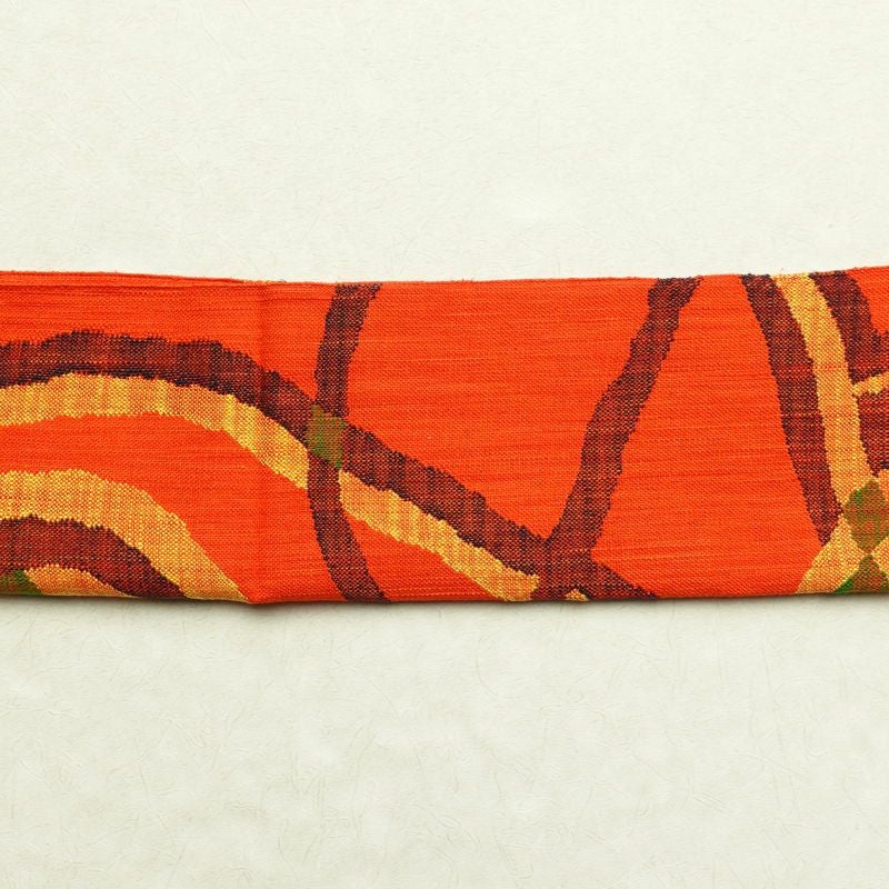 名古屋帯 六通柄 正絹 幾何学柄・抽象柄 松葉仕立て 橙_画像13