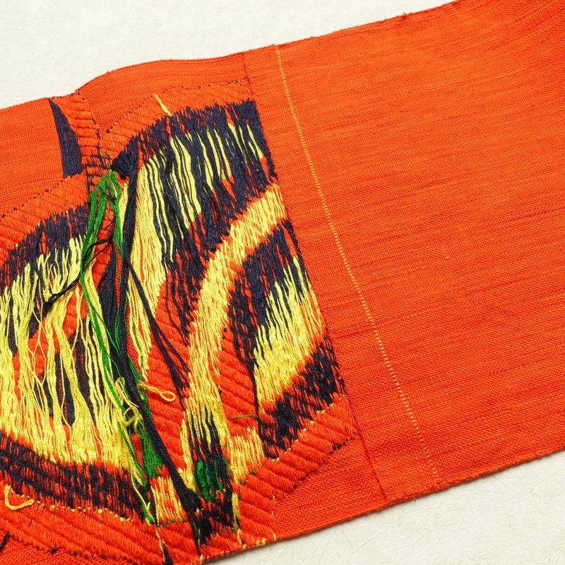 名古屋帯 六通柄 正絹 幾何学柄・抽象柄 松葉仕立て 橙_画像18